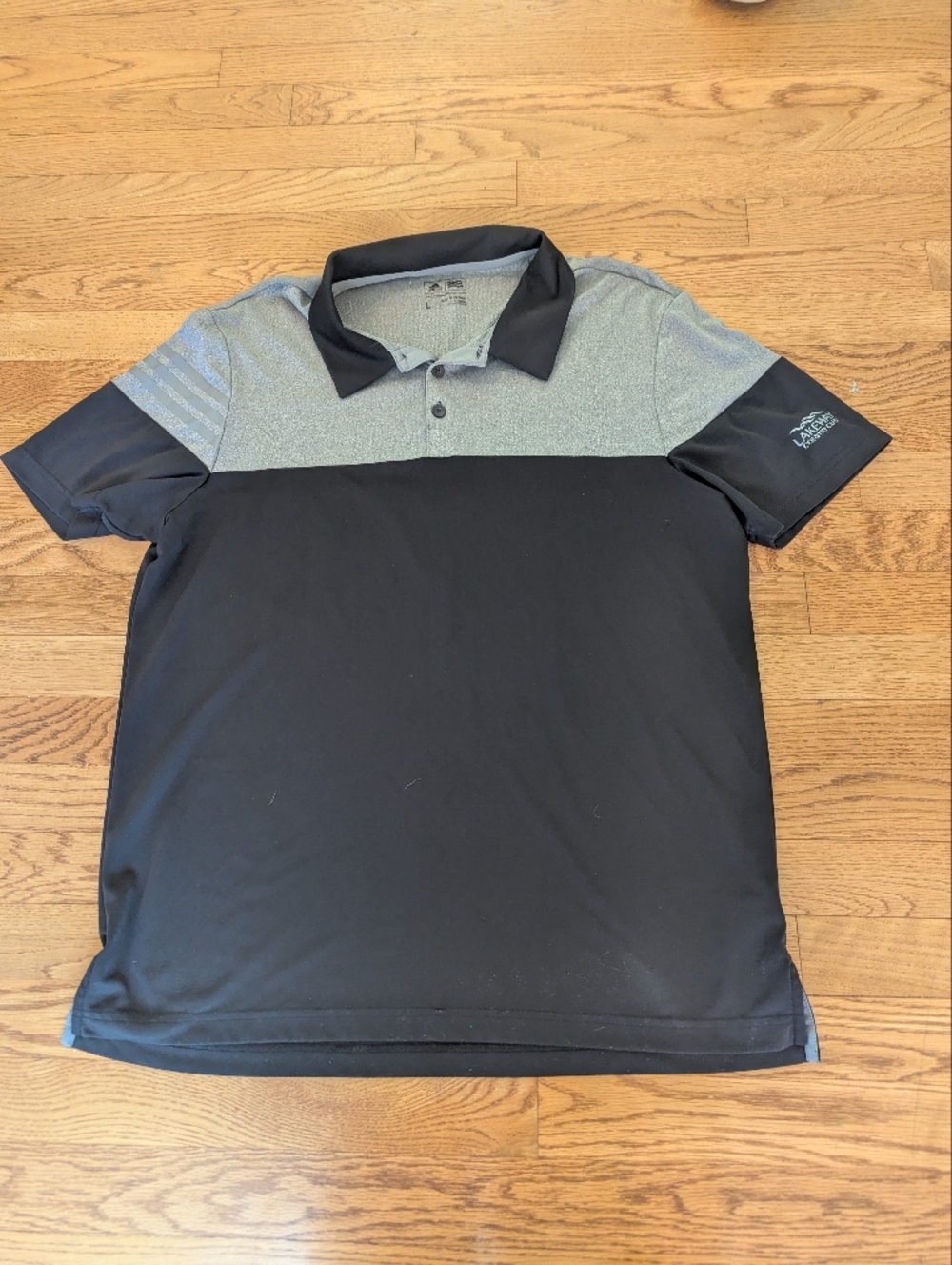 Adidas Golf Polo Shirt Mens Large Logo On Sleeve Black Gray Collared Polyester